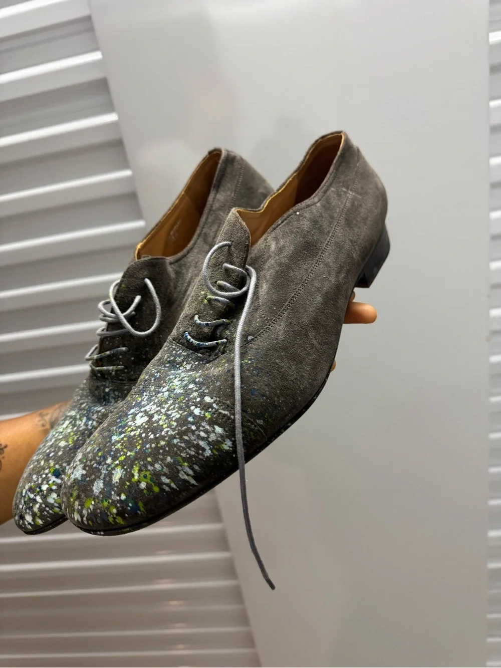 Maison Martin Margiela Gray Suede Oxfords with Multicolor Speckle